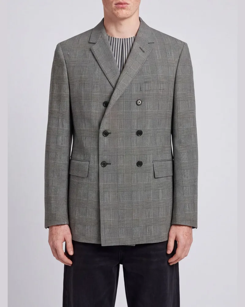 Thom Browne Zweireihiger Blazer aus Schurwolle mit Prince-of-Wales-Muster Grau
