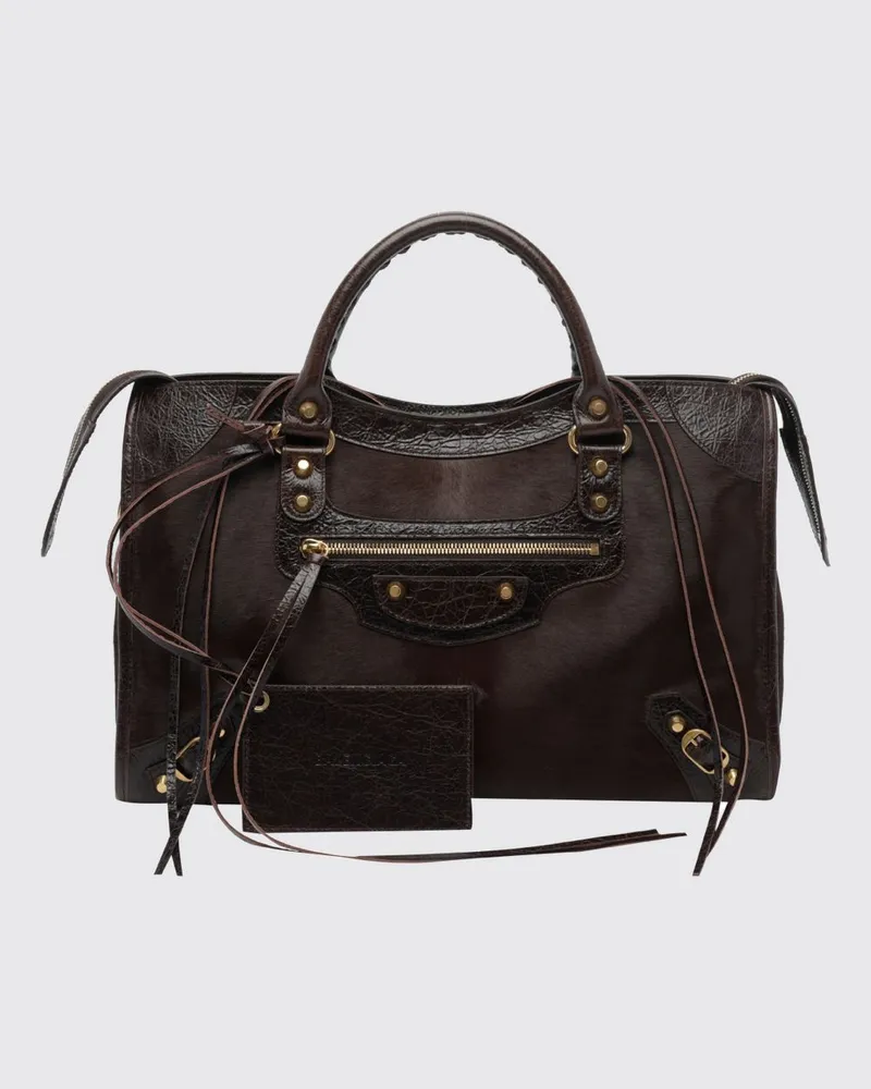 Balenciaga Mittelgroße Handtasche Le City aus Lammleder mit Nieten Braun