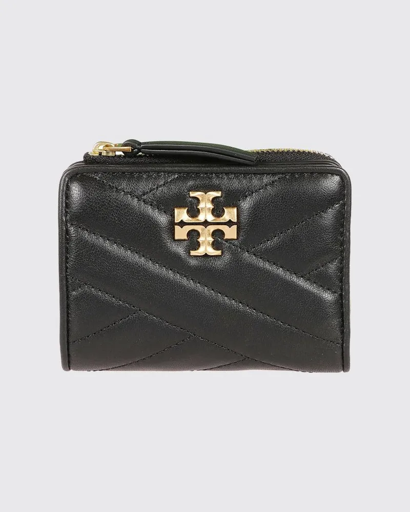 Tory Burch Kira Geldbörse aus gestepptem Nappaleder mit Double T-Metalllogo Schwarz