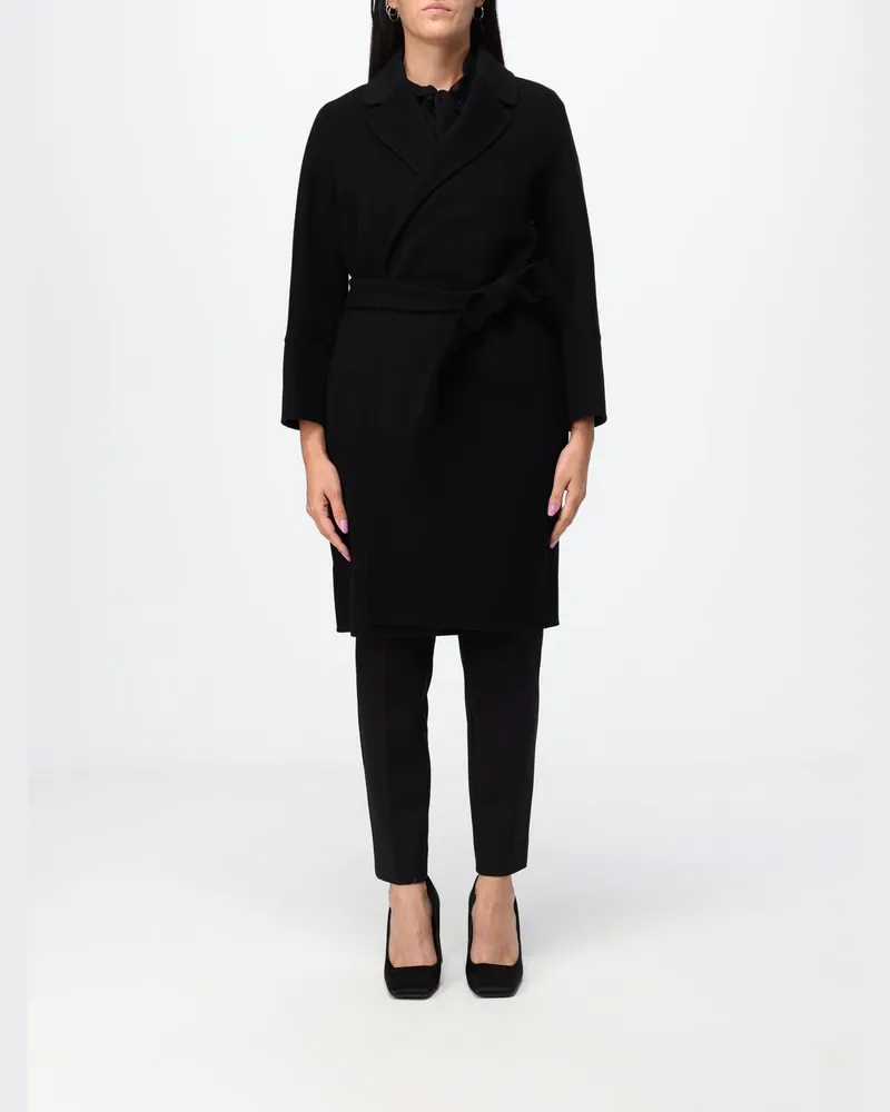 Max Mara Knielanger Bademantel-Mantel von aus reiner Schurwolle Schwarz