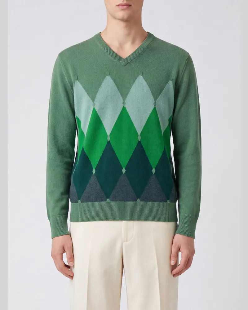 Ballantyne Argyle-Muster 100% Kaschmir-Pullover mit Rundhalsausschnitt Grün