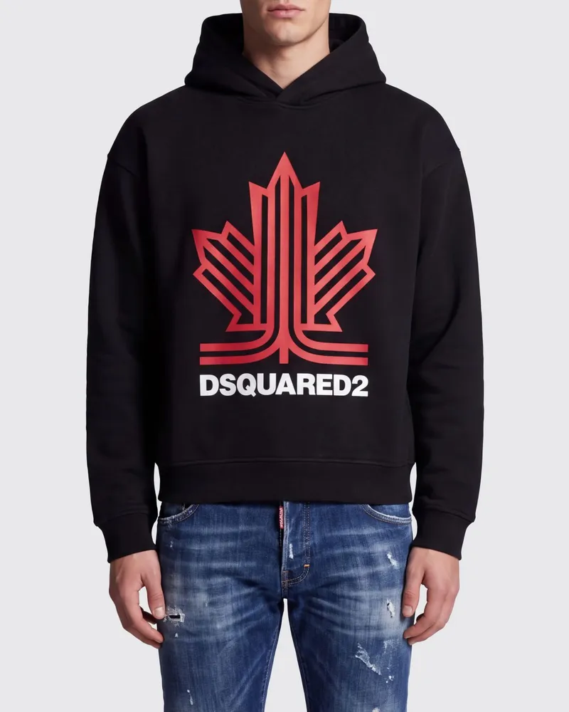 Dsquared2 Relaxed-Fit Hoodie aus Baumwolle mit Kontrast-Logo Schwarz