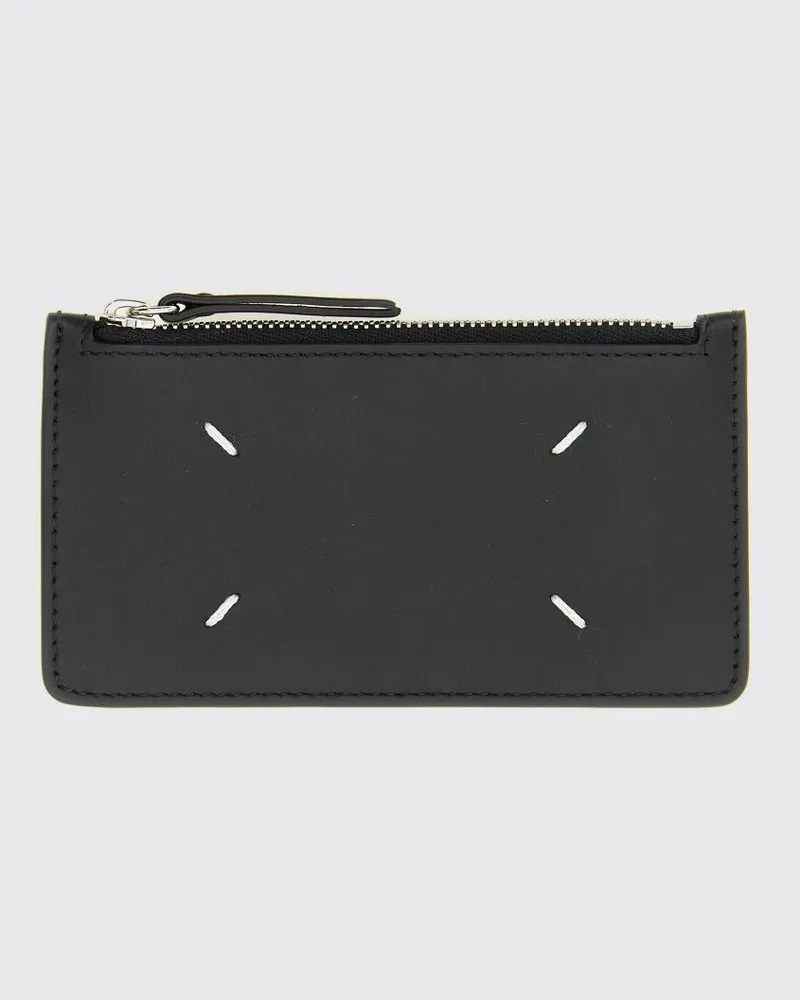 Maison Margiela Flaches Leder-Kartenetui mit Four Stitches-Logo Schwarz