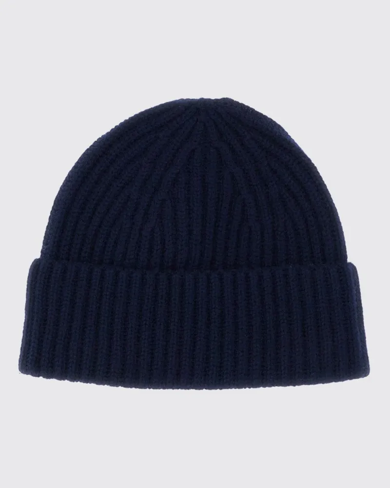 Lisa Yang Gerippte Beanie-Mütze von aus 100% Kaschmir mit Umschlag Blau