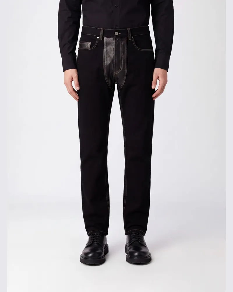 Versace Straight-Fit Jeans mit mittlerer Bundhöhe aus schwarzem Baumwolldenim Schwarz