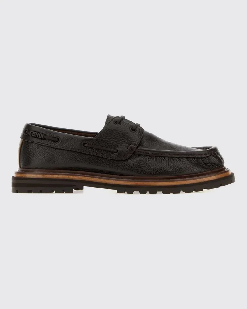 Fendi Pequin Bootsschuhe aus gehämmertem Kalbsleder mit Logo Braun