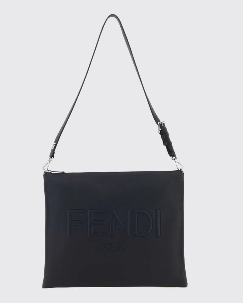 Fendi After Schultertasche aus Leder mit geprägtem Logo und verstellbarem Henkel Blau