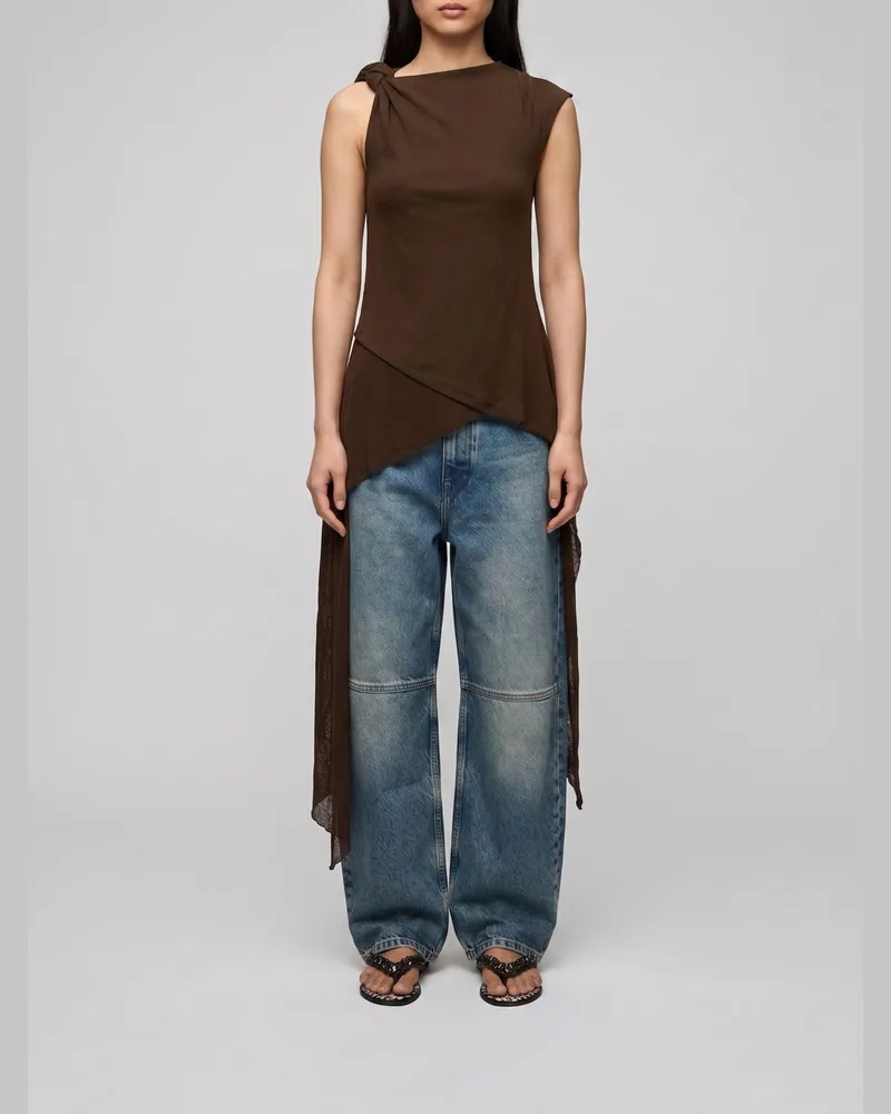 Ganni Asymmetrisches Slim-Fit-Top mit geflochtenen Trägern und Ausschnitt Olive