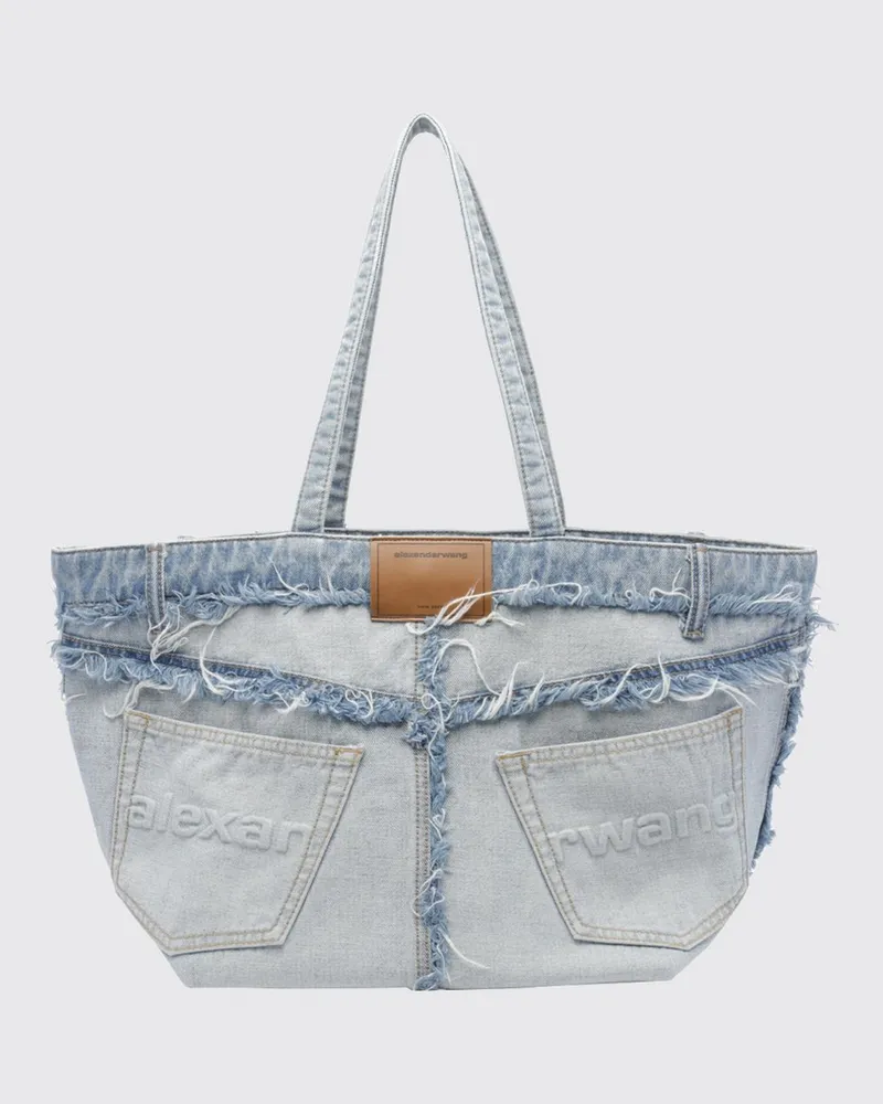 Alexander Wang Zweifarbige Denim-Tote-Bag mit doppeltem Henkel und Bindeband Blau