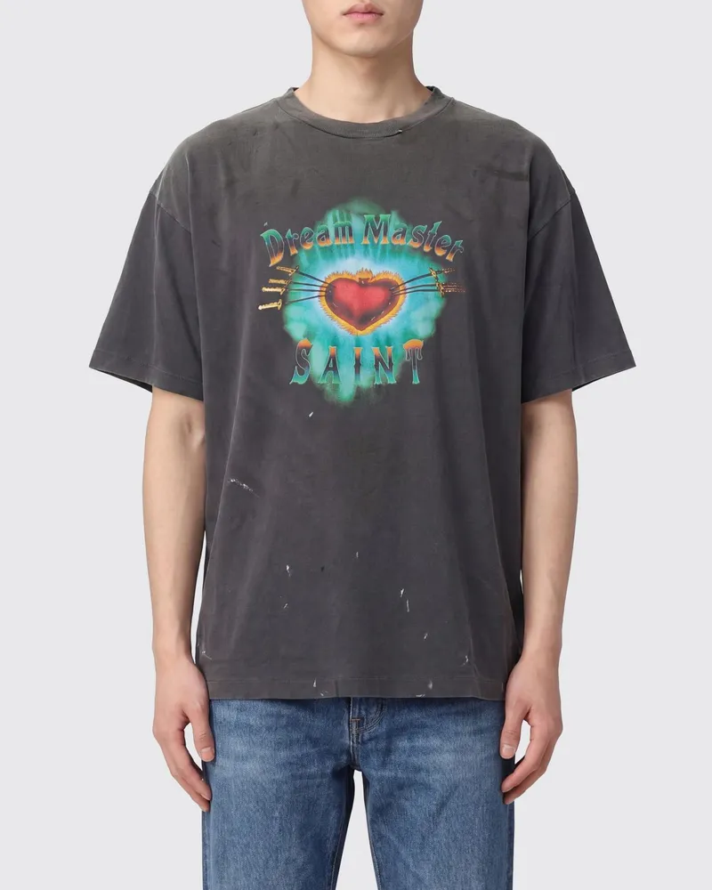 SAINT MXXXXXX Bedrucktes Baumwoll-T-Shirt mit kontrastierendem Logo Schwarz