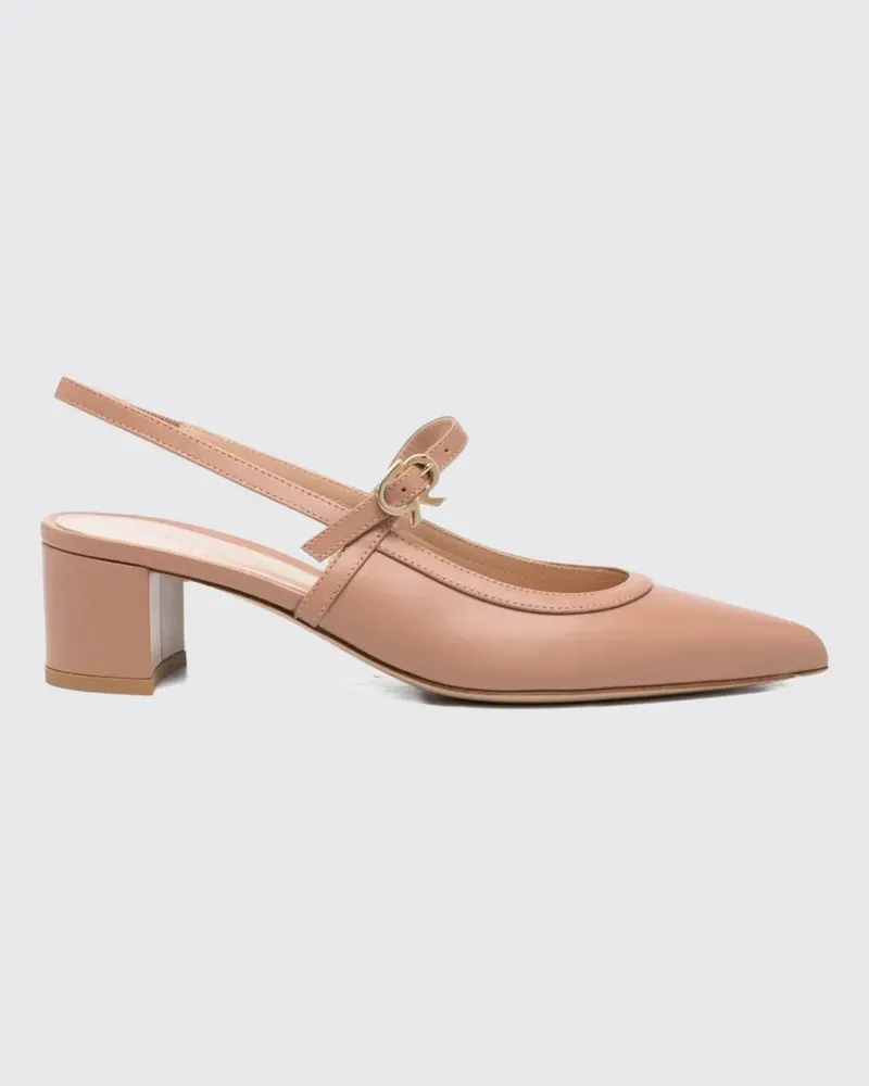 Gianvito Rossi Allette Slingback-Pumps aus Leder mit niedrigem Absatz und mandelförmiger Spitze Nude