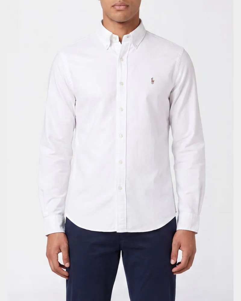 Ralph Lauren Gestreiftes Baumwollhemd mit Button-Down-Kragen Weiss