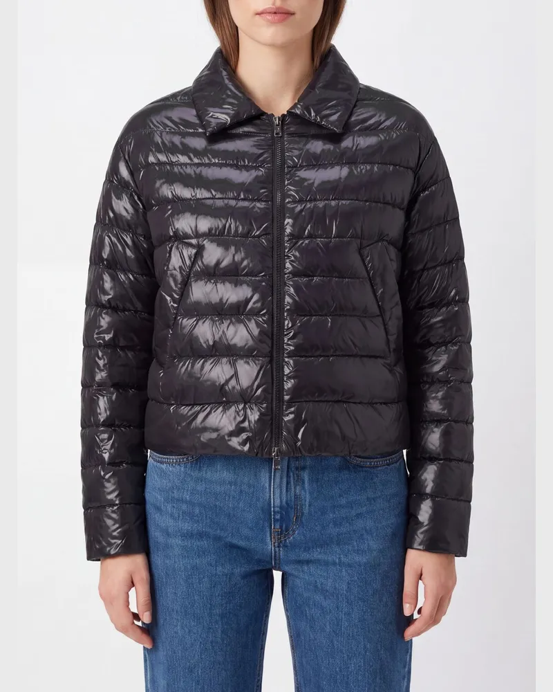 Herno Kurze gesteppte Daunenjacke aus ultraleichtem Nylon von mit klassischem Kragen Schwarz