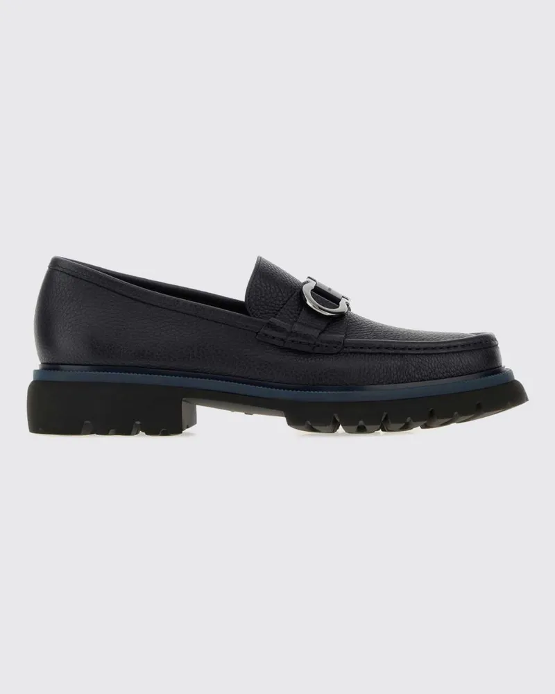 Ferragamo Penny Loafers aus genarbtem Leder mit metallischem Gancini-Horsebit Navy