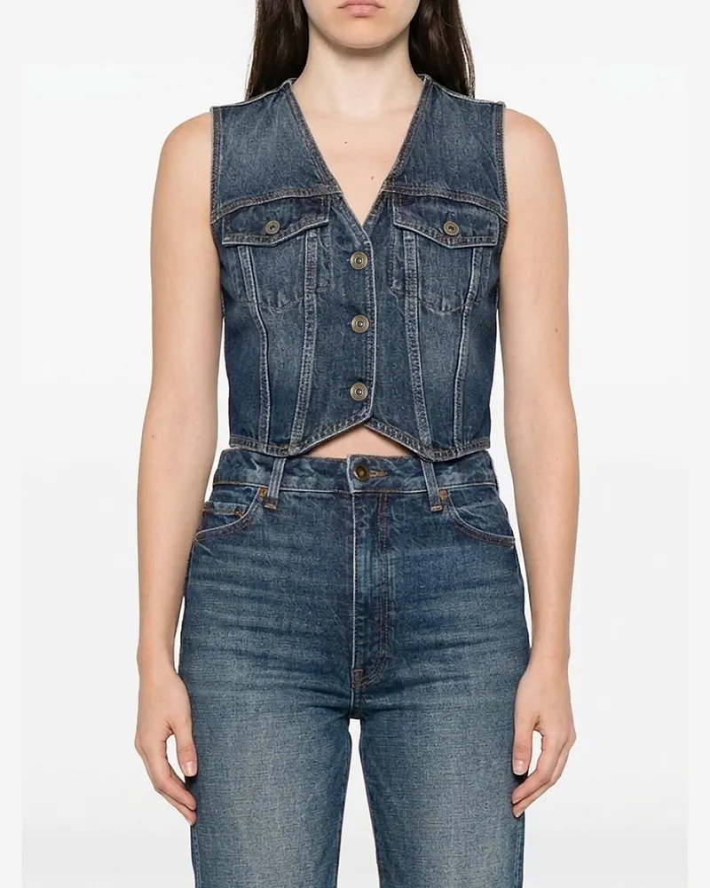 Liu Jo Elodie x Cropped-Denim-Top mit schulterfreiem V-Ausschnitt Blau