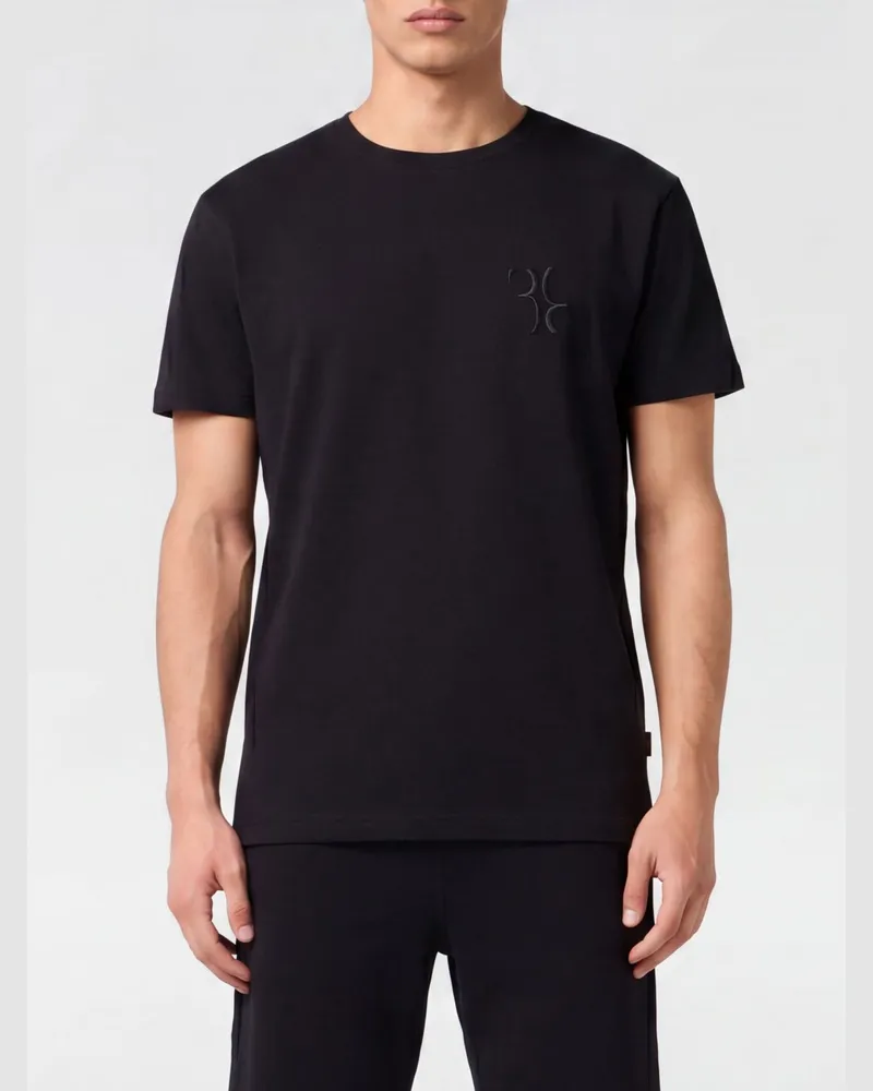 Billionaire Baumwoll-T-Shirt mit Rundhalsausschnitt und Ton-in-Ton-Logostickerei Schwarz