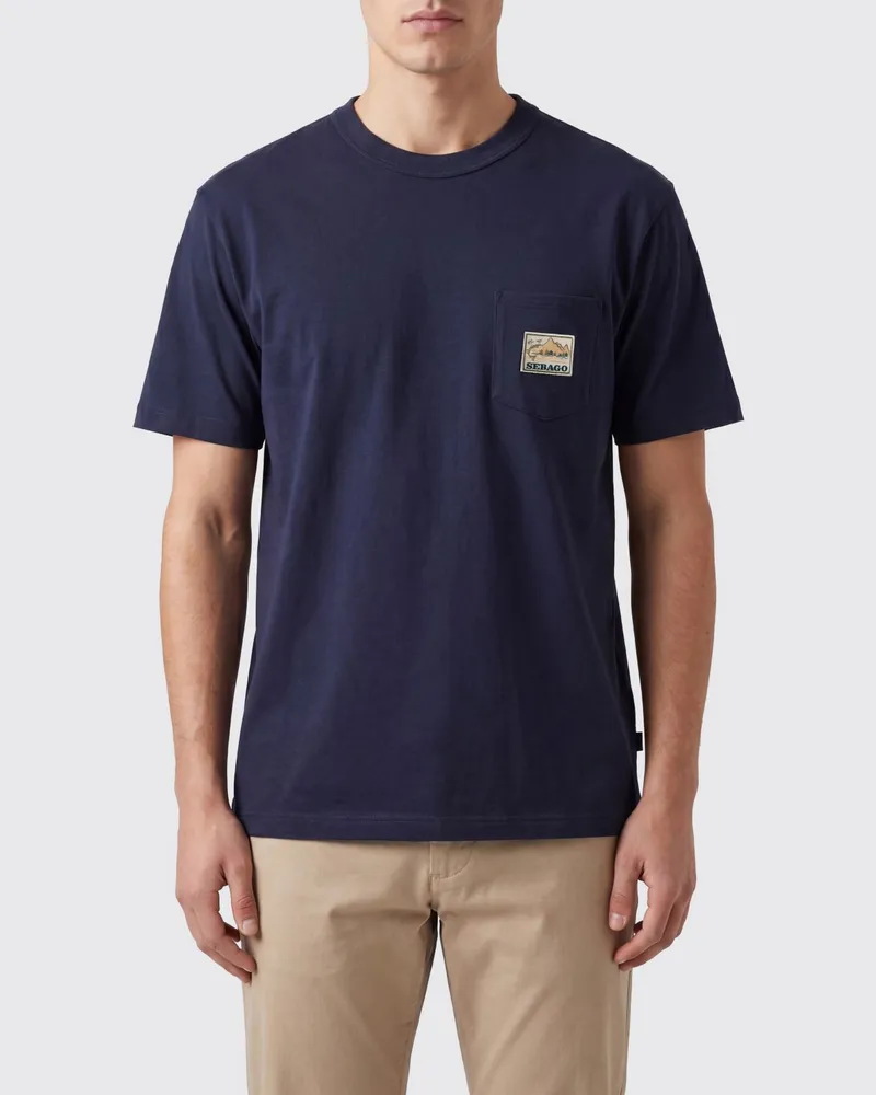 Sebago Kurzärmeliges Baumwoll-T-Shirt mit Rundhalsausschnitt und appliziertem Logo von Blau