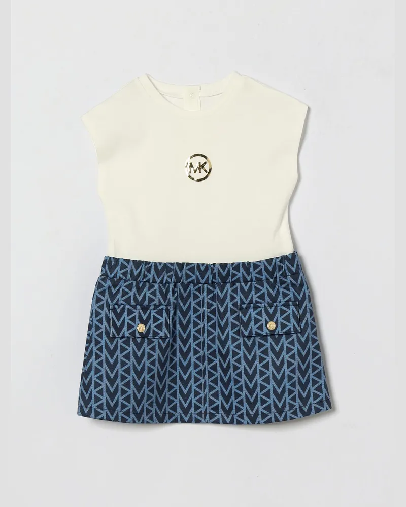 Michael Kors Kleid aus Baumwolle und Denim mit Monogramm-Print Weiß