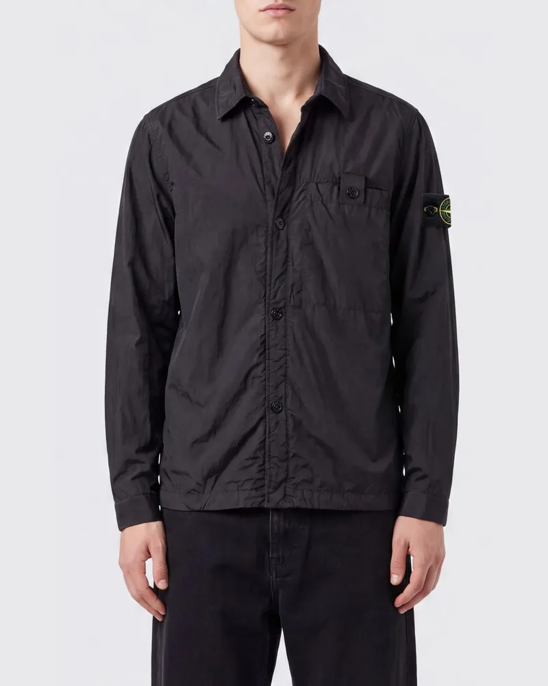 Stone Island Crinkle Reps NY Hemdjacke aus recyceltem Nylon mit Logo Schwarz