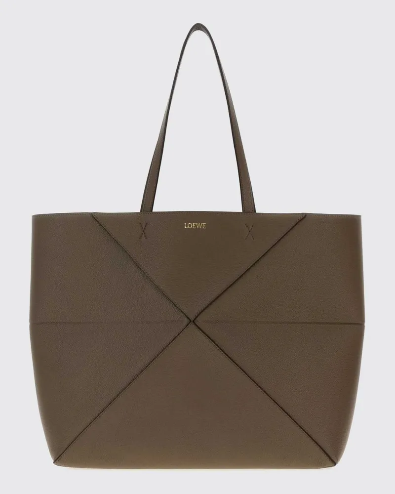 Loewe Große Puzzle Fold Tote Bag aus Kalbsleder mit laminiertem Logo Taubengrau