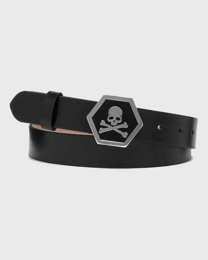 Philipp Plein Gürtel aus Glattleder mit Metallschnalle und Skull-Print Schwarz