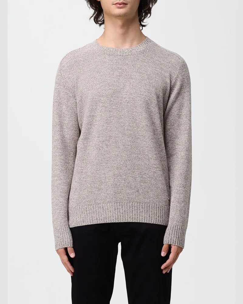 Brooksfield Herren-Pullover mit Rundhalsausschnitt aus reiner Wolle mit Rippbündchen Beige
