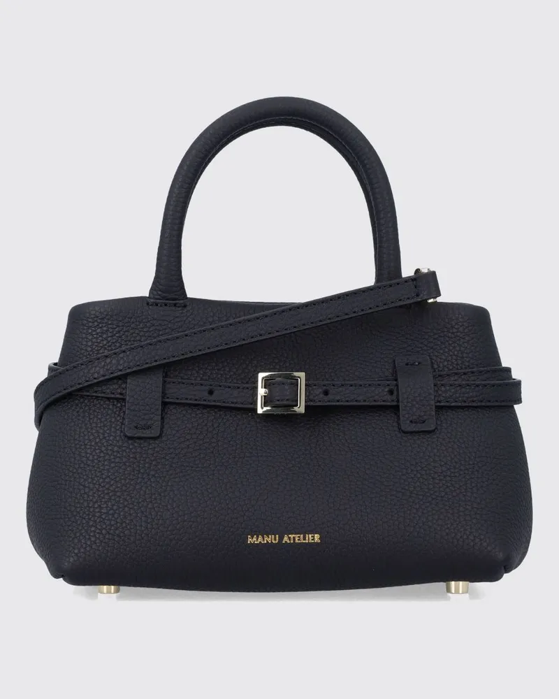 Manu Atelier Le Cambon 20 Mini-Handtasche aus genarbtem Kalbsleder Schwarz