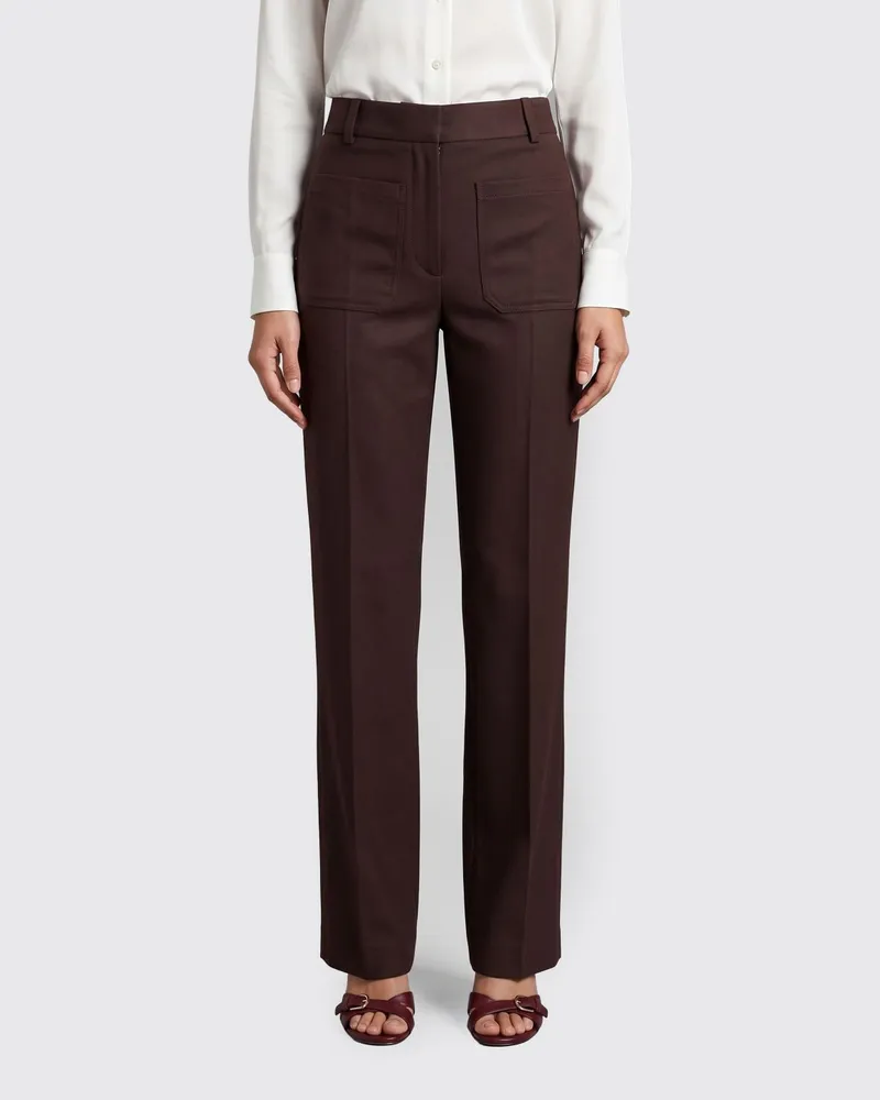 Victoria Beckham Hoch taillierte Alina Hose aus Wollmischung mit weitem Bein Violett