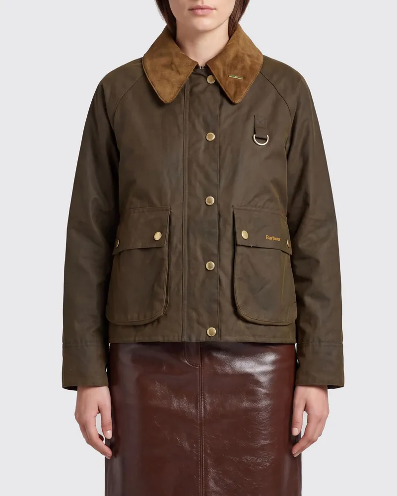 Barbour Kurze Jacke Modern Spey aus gewachster Baumwolle mit Samtkragen Grün