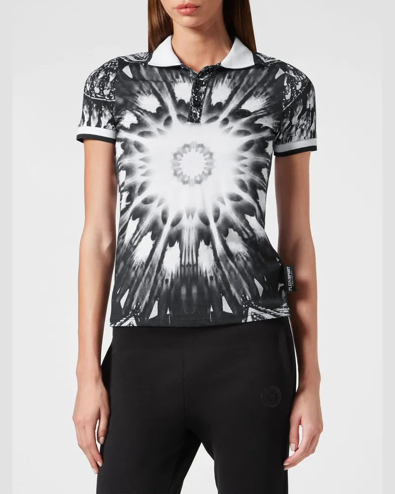 Philipp Plein Slim Fit Jersey-Polohemd von mit abstraktem Print und Logo hinten Schwarz