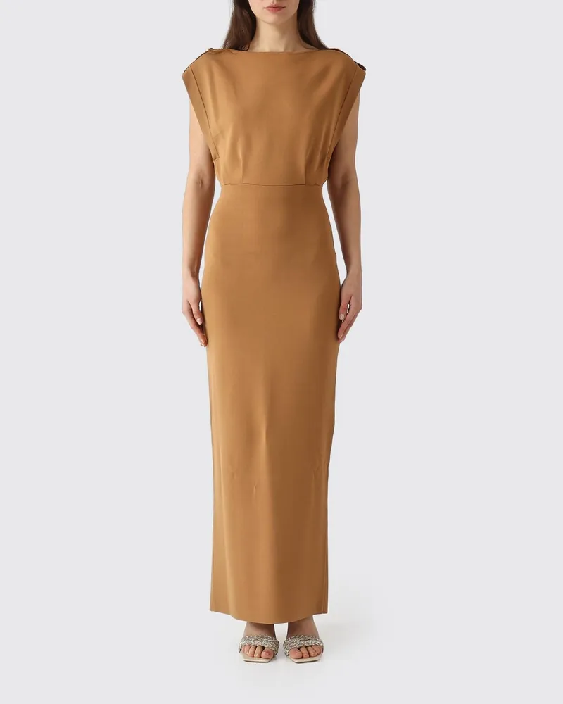 Elisabetta Franchi Langes Kleid aus Crêpe Beige