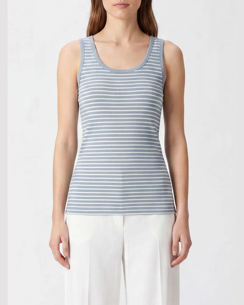 Ralph Lauren Gestreiftes U-Ausschnitt Top aus Baumwollstrick Weiß