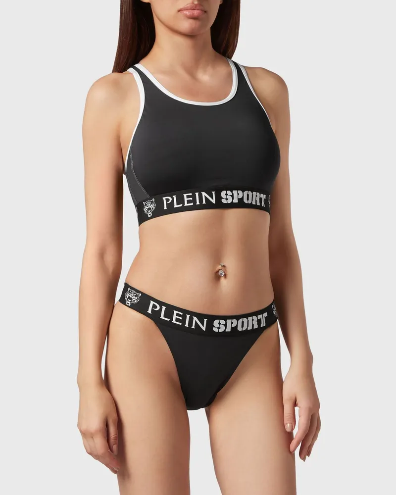 Philipp Plein Hoch taillierter Polyamid-Bikini mit Sportoberteil Schwarz