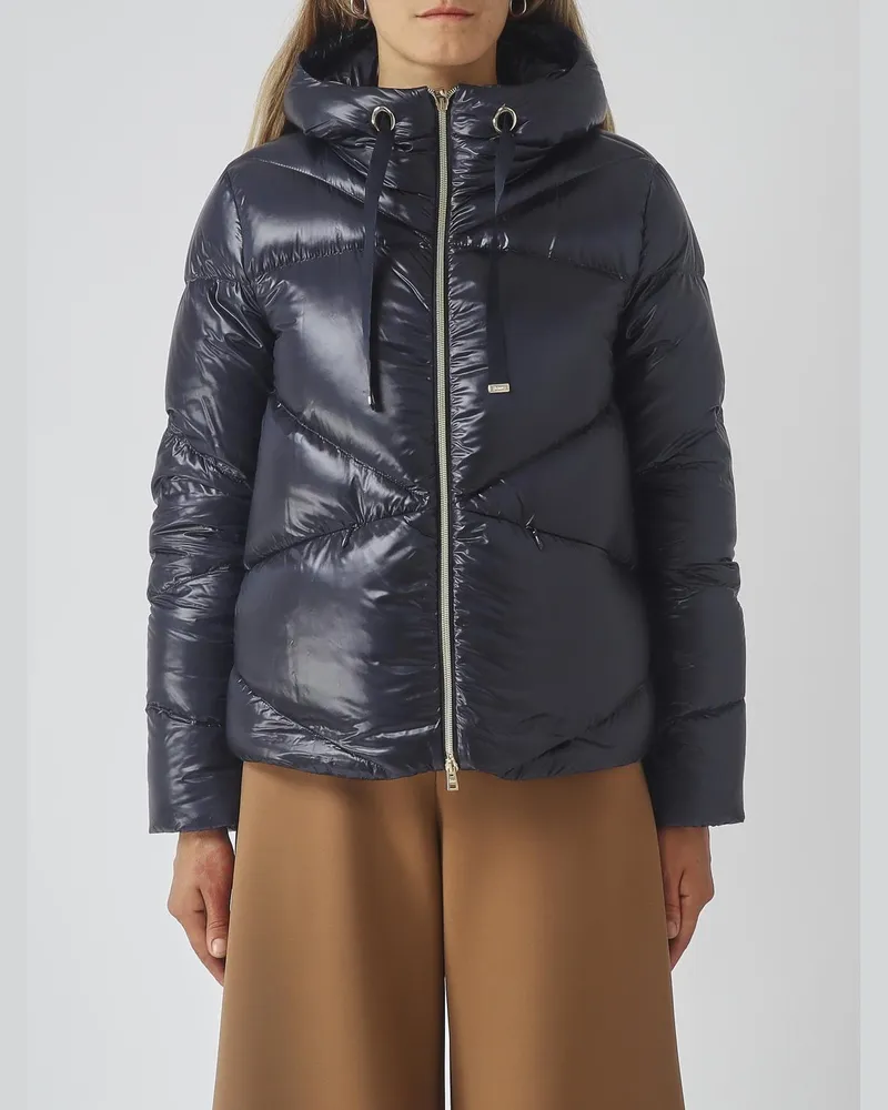 Herno Kurze Daunenjacke mit Kapuze aus wasserabweisendem Ultralight-Nylon Navy
