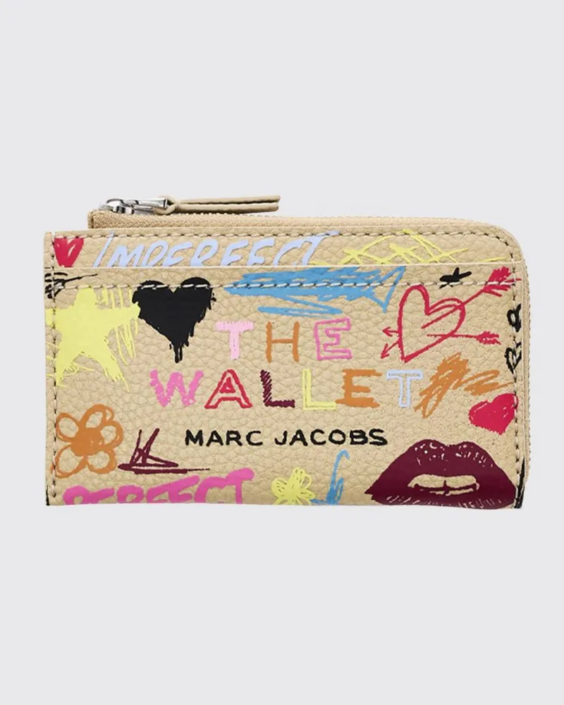 Marc Jacobs The Punk Scribble Portemonnaie aus Leder mit Grafikdruck Beige