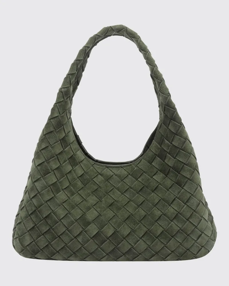 Bottega Veneta Campana Schultertasche aus Intrecciato-Velourskalbsleder Grün