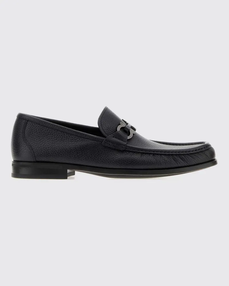 Ferragamo Gancini Pennyloafer aus gehämmertem Leder mit Metall-Logo Navy