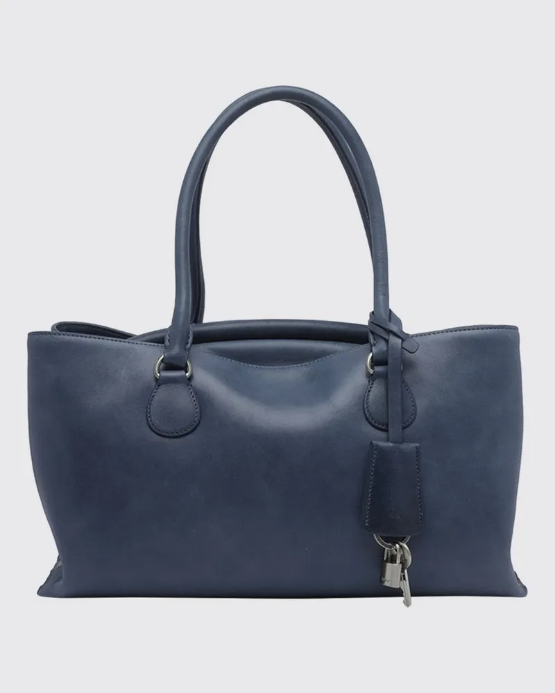 OSOI Shell Brot Schultertasche aus Glattleder mit Schloss und abnehmbarem Riemen Blau