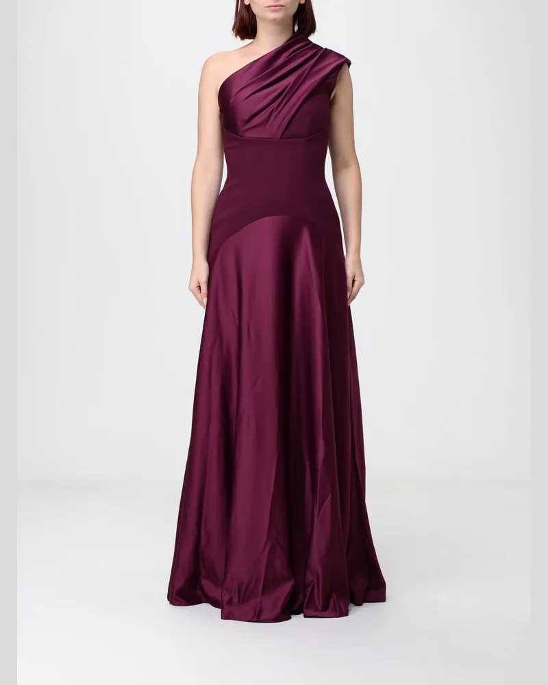 Solace London Langes Abendkleid Gabriela aus Satin mit One-Shoulder und Drapierung Violett