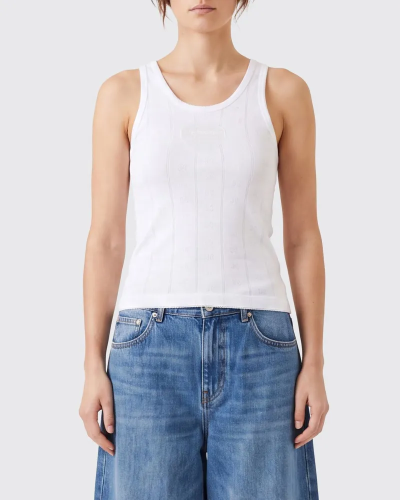 Ganni Slim-Fit-Tanktop aus Bio-Baumwolle mit gesticktem Brustlogo Weiß