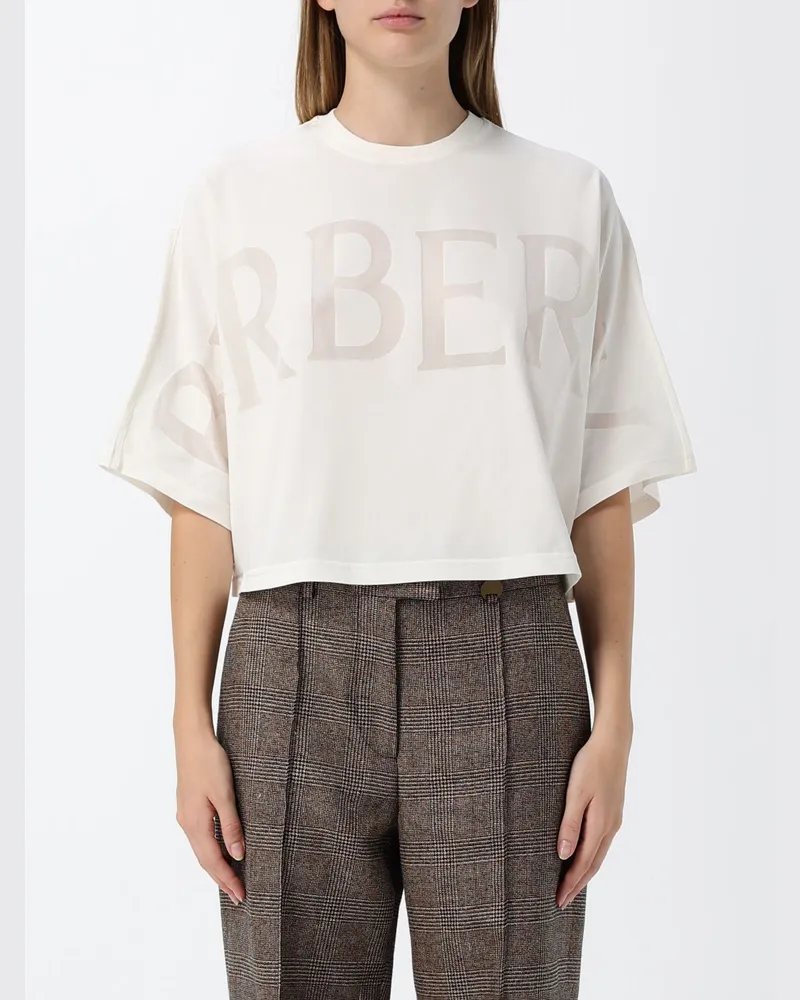 Burberry Cropped T-Shirt aus Baumwolle mit Ton-in-Ton-Logo Weiß