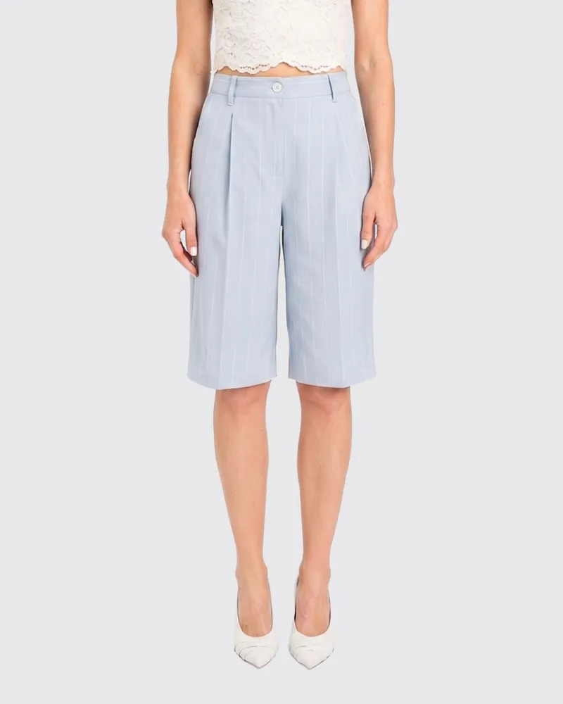 Twin-Set Knielange Chino-Shorts mit Nadelstreifen aus Viskosemischung Hellblau