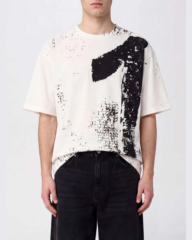 Maison Margiela T-Shirt aus Baumwolle mit Slogan-Print und überschnittenen Schultern Weiß
