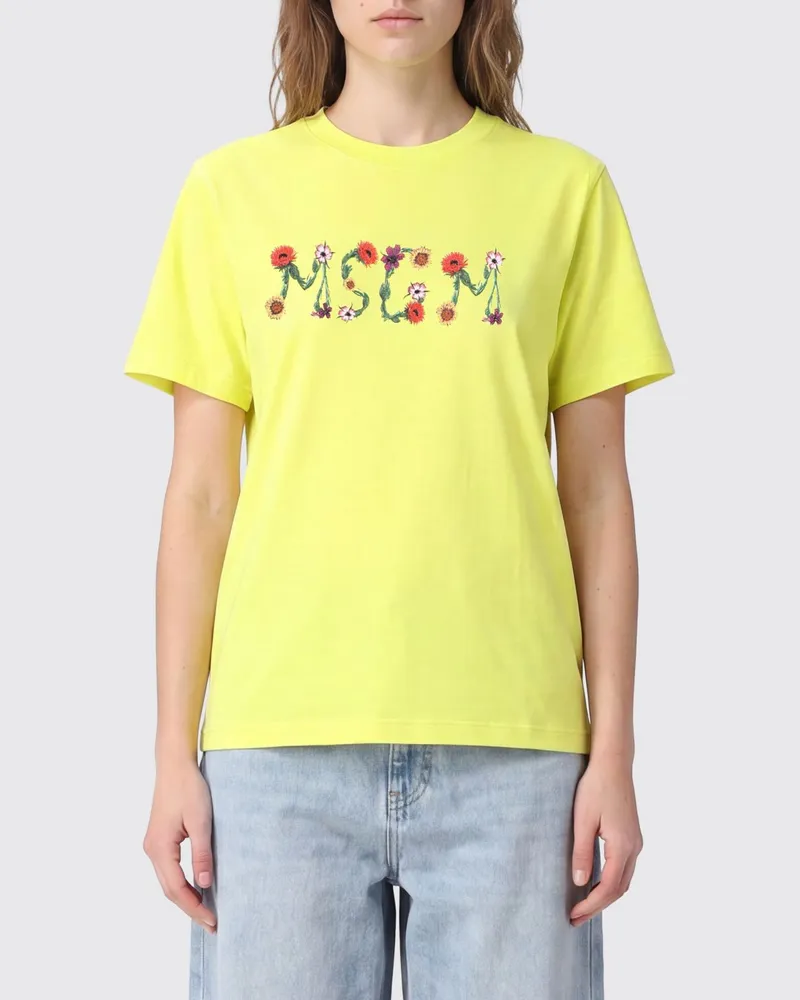 MSGM Baumwoll-T-Shirt mit Rundhalsausschnitt und kontrastierendem Logo-Print Gelb