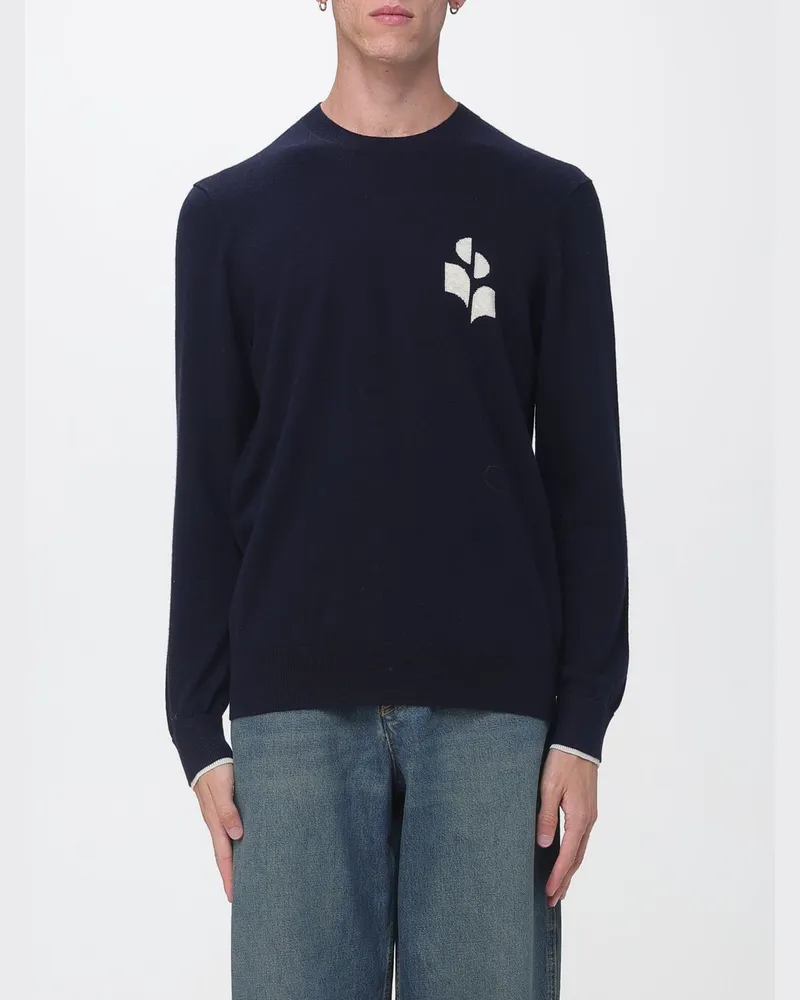 Isabel Marant Pullover von aus Baumwoll-Woll-Mischung mit Jacquard-Logo Blau