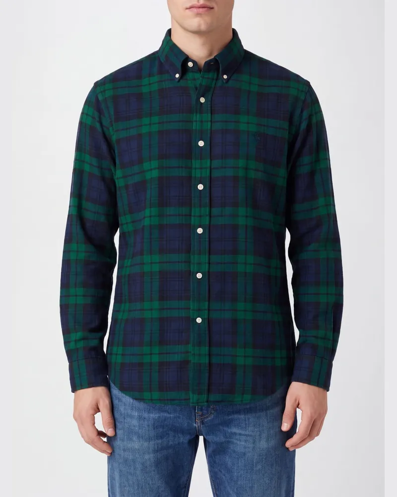Ralph Lauren Kariertes Button-Down-Hemd aus Stretch-Baumwolle Blau