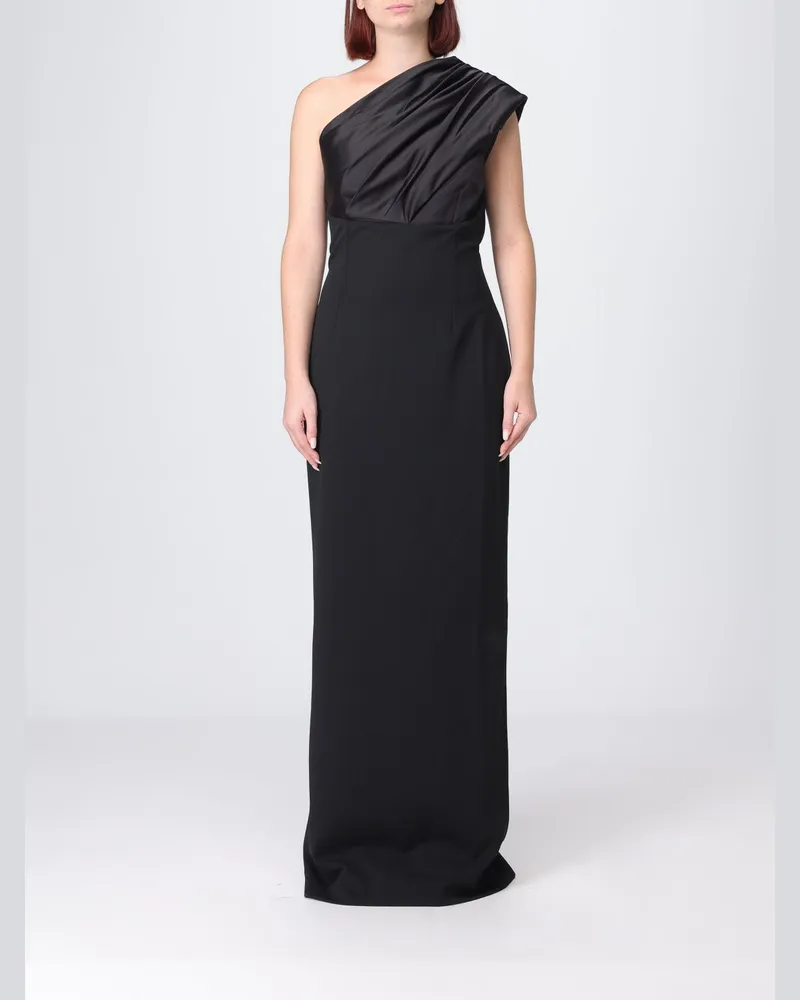 Solace London Langes One-Shoulder-Abendkleid aus Satin von mit Rückenschlitz Schwarz