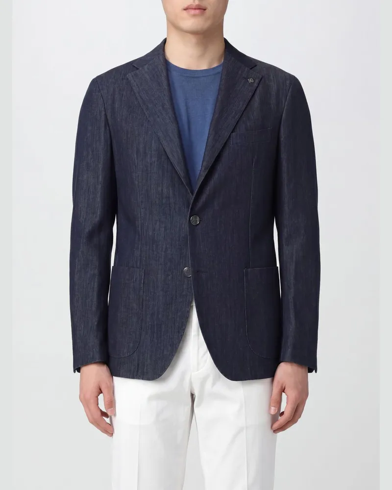 Tagliatore Einreihiger Baumwollblazer mit fallendem Revers und aufgesetzten Taschen Blau