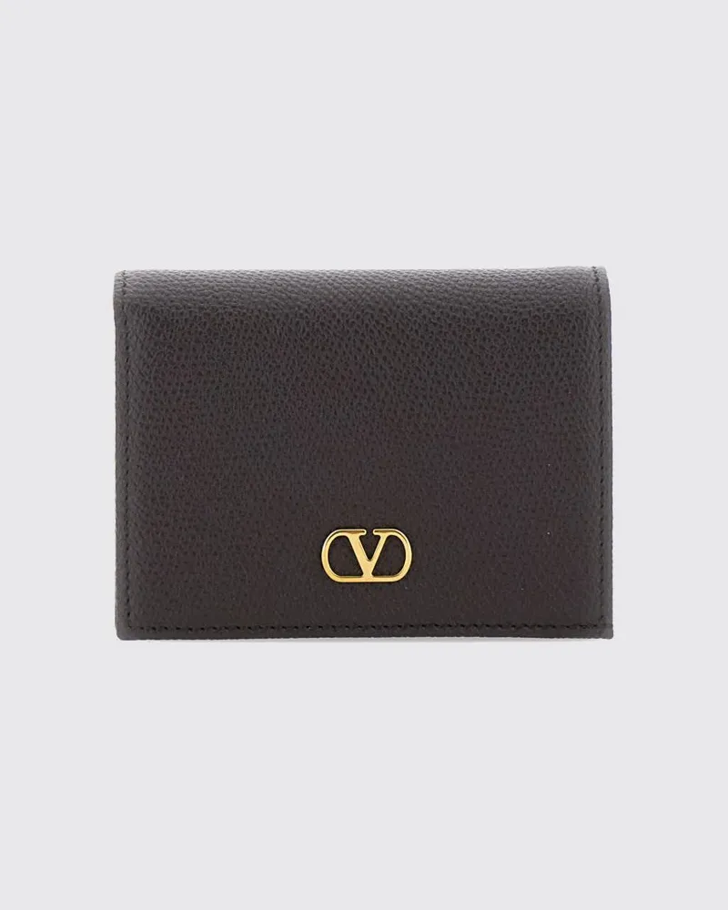 Valentino Garavani VLogo Signature Bifold-Geldbörse aus genarbtem Kalbsleder Braun