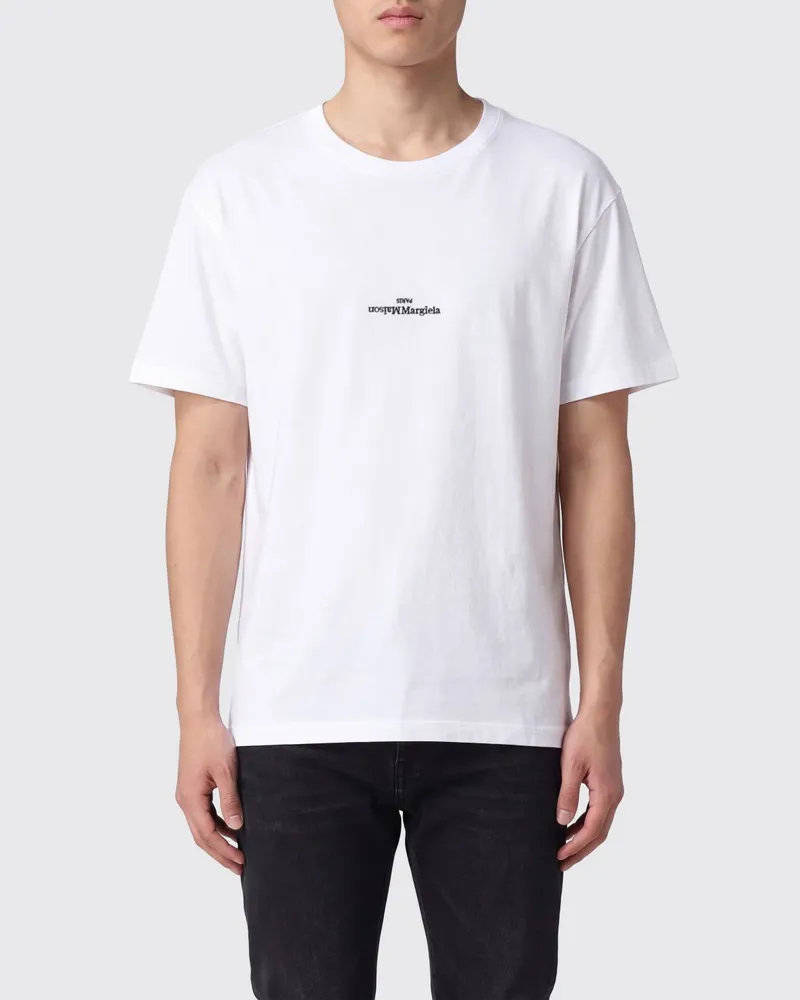 Maison Margiela Baumwoll-T-Shirt mit kontrastierendem Logo Weiß